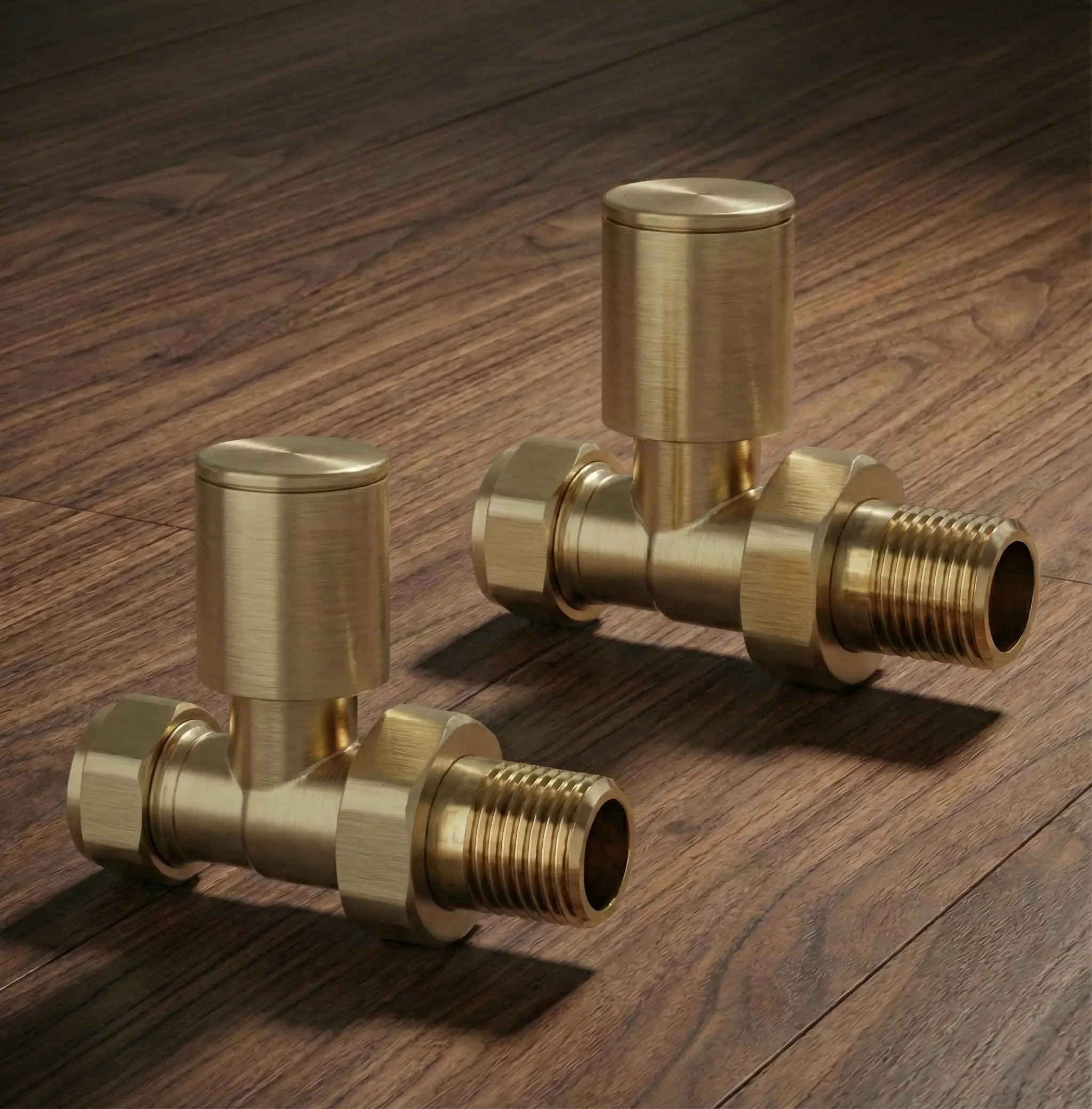 Straight Brushed Brass Manual Radiator Valves