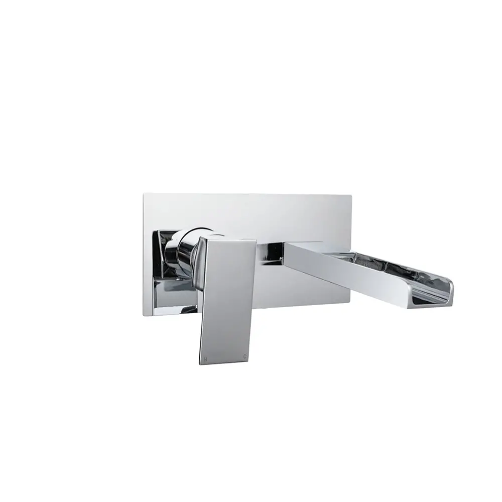 Waterfall Single Lever Wall Mounted Basin Mixer With Spout Chrome Plated