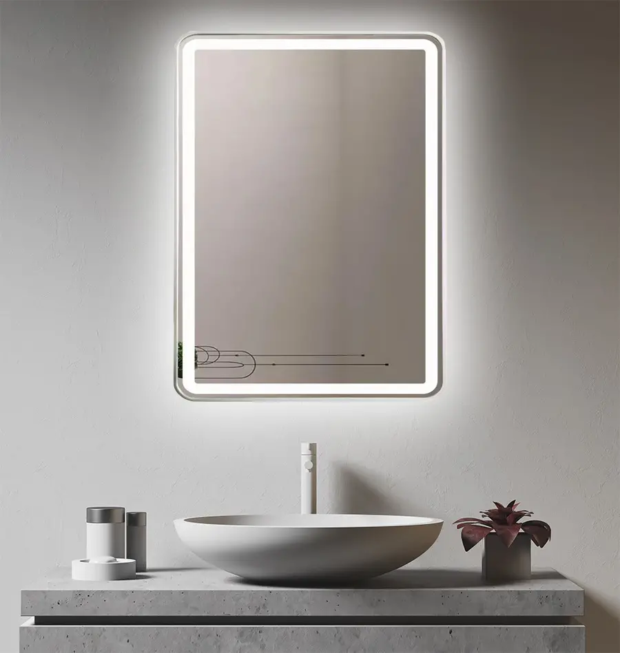 Sofia Framed Brushed Nickel LED mirror rounded corner SN-600