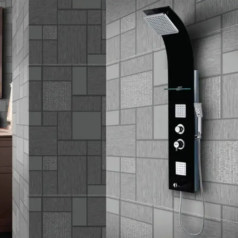 Jaquar Glassy-Black Shower Panel Black Tempered Glass