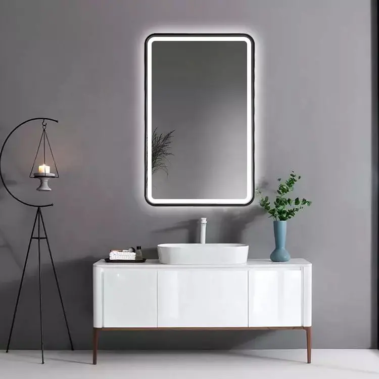 Sofia Framed Matt Black LED mirror rounded corner SB-500