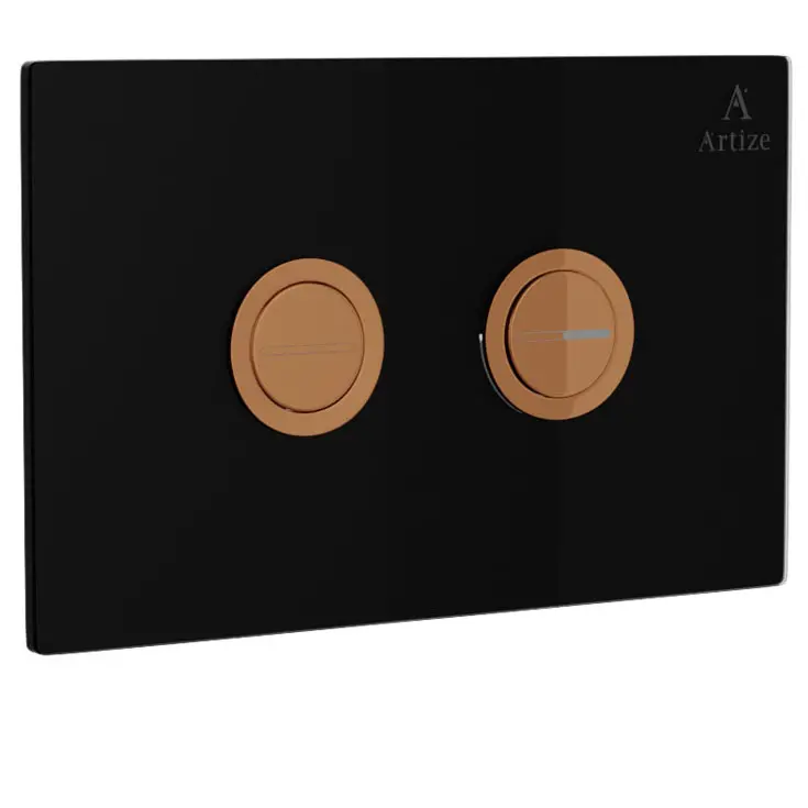 Artize Gold Bright PVD Cilica Pneumatic Black Glass Control Toilet Flush Plates