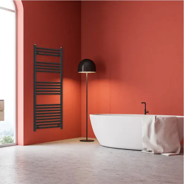 Black Tokyo Single Modern Vertical Towel Radiator 1200mm x 400mm