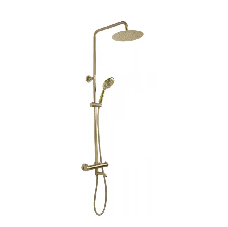 Voss 3 Outlets Thermostatic Shower Mixer With Rigid Riser Kit Brushed Gold