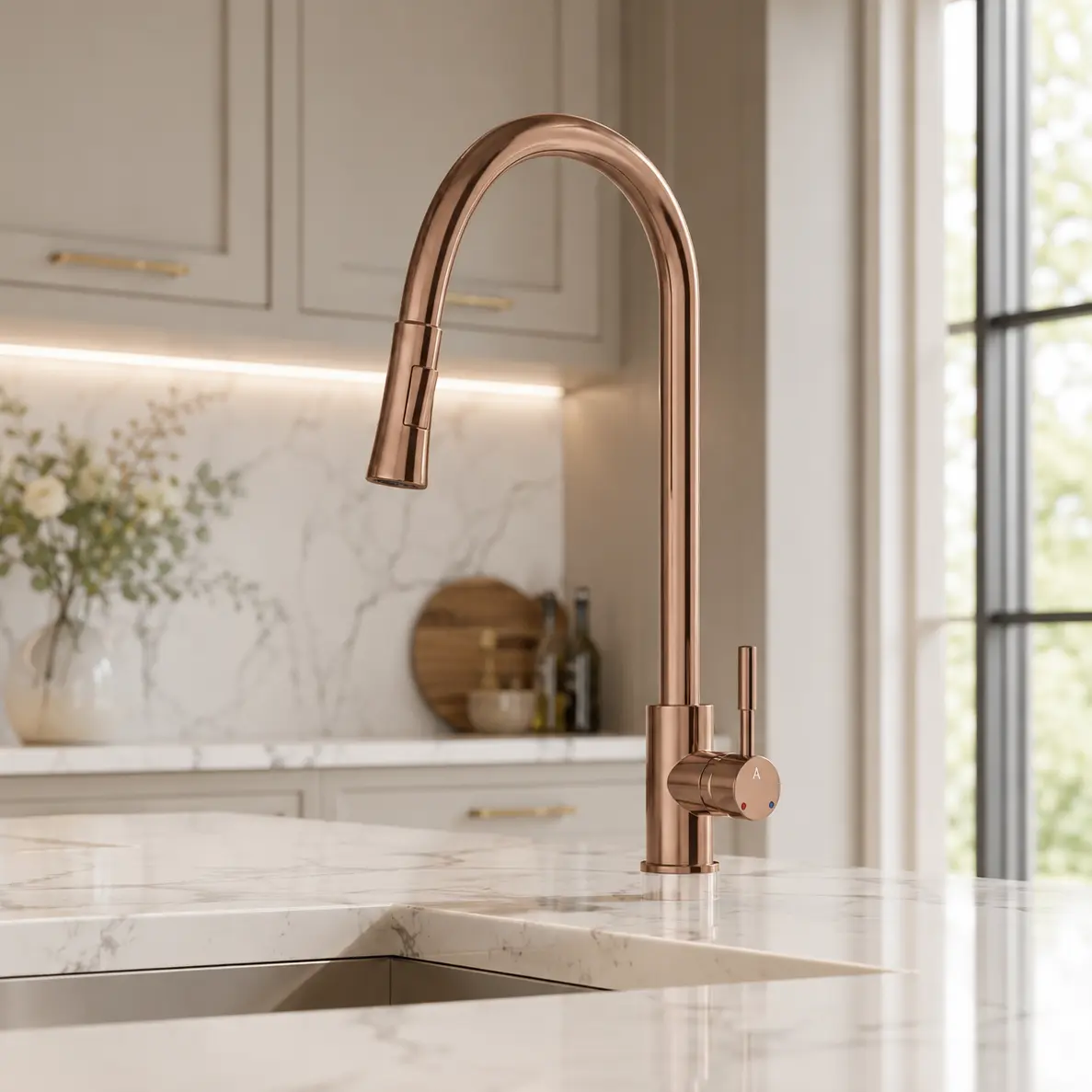 Artize FLO2 Blush Gold PVD Single Lever Pulldown Sink Mixer with spray