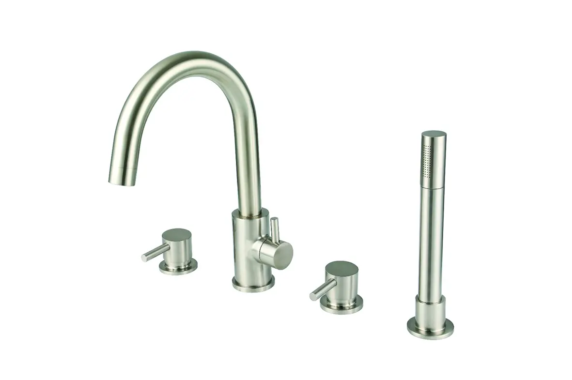 Treviso 4 Hole Deck Mounted Bath Mixer with hand Shower Kit Brushed Nickel