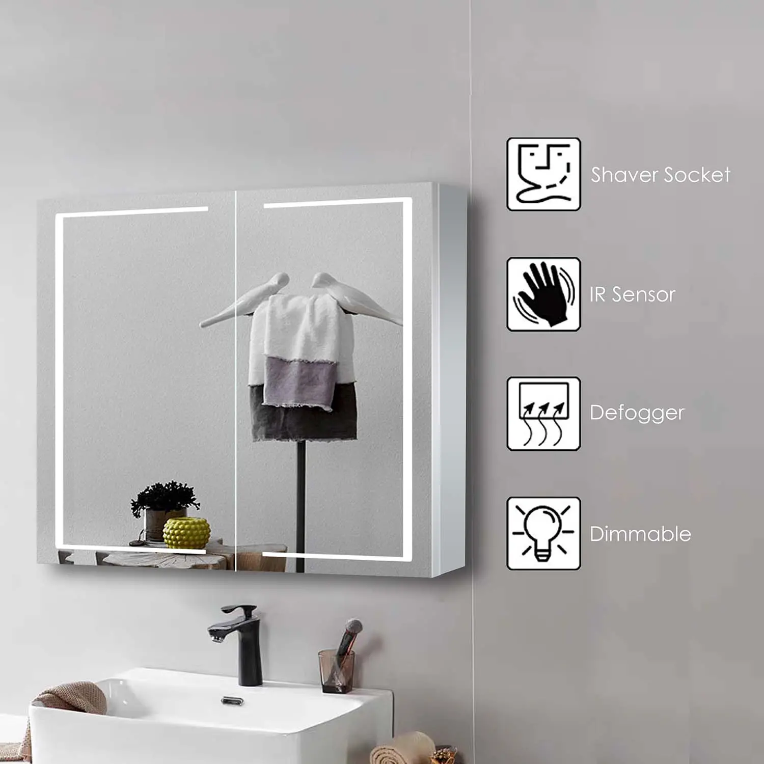 Shine Led Mirror Cabinet Double door 800