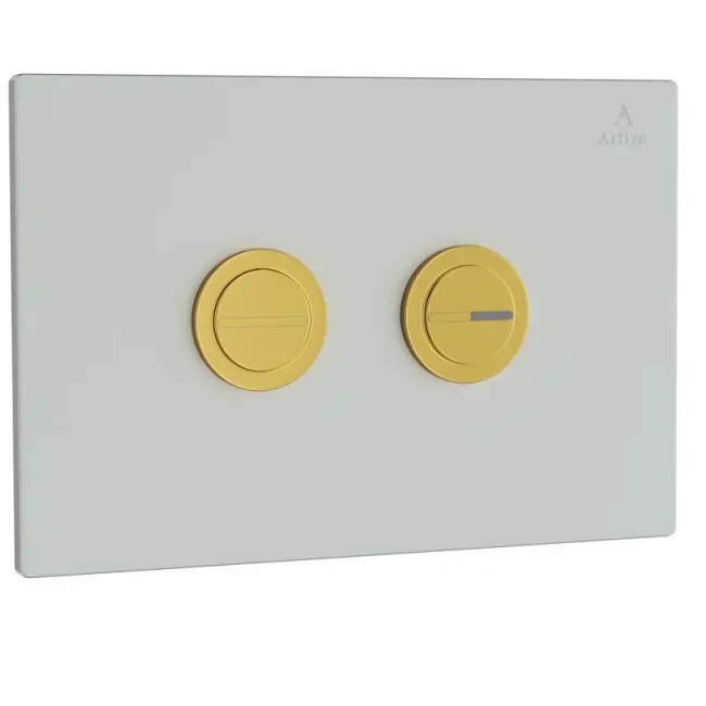 Artize Gold Bright PVD Cilica Pneumatic White Glass Control Toilet Flush Plates Image 0