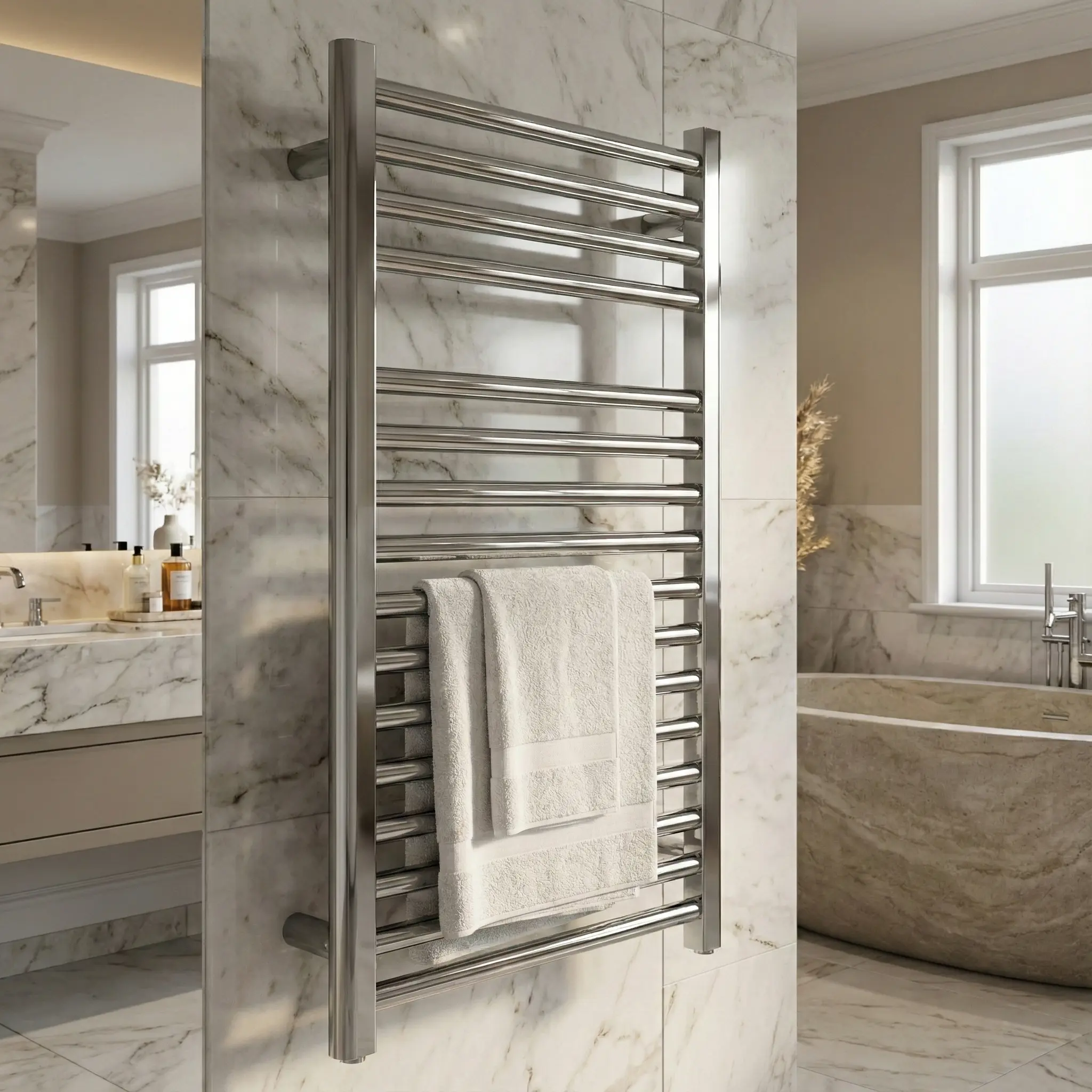 Single Flat Chrome Vertical Towel Rail Radiator 300x800mm