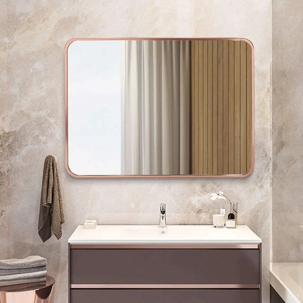 Frame Brushed Rose Gold Bathroom rounded corner Mirror 500x600mm