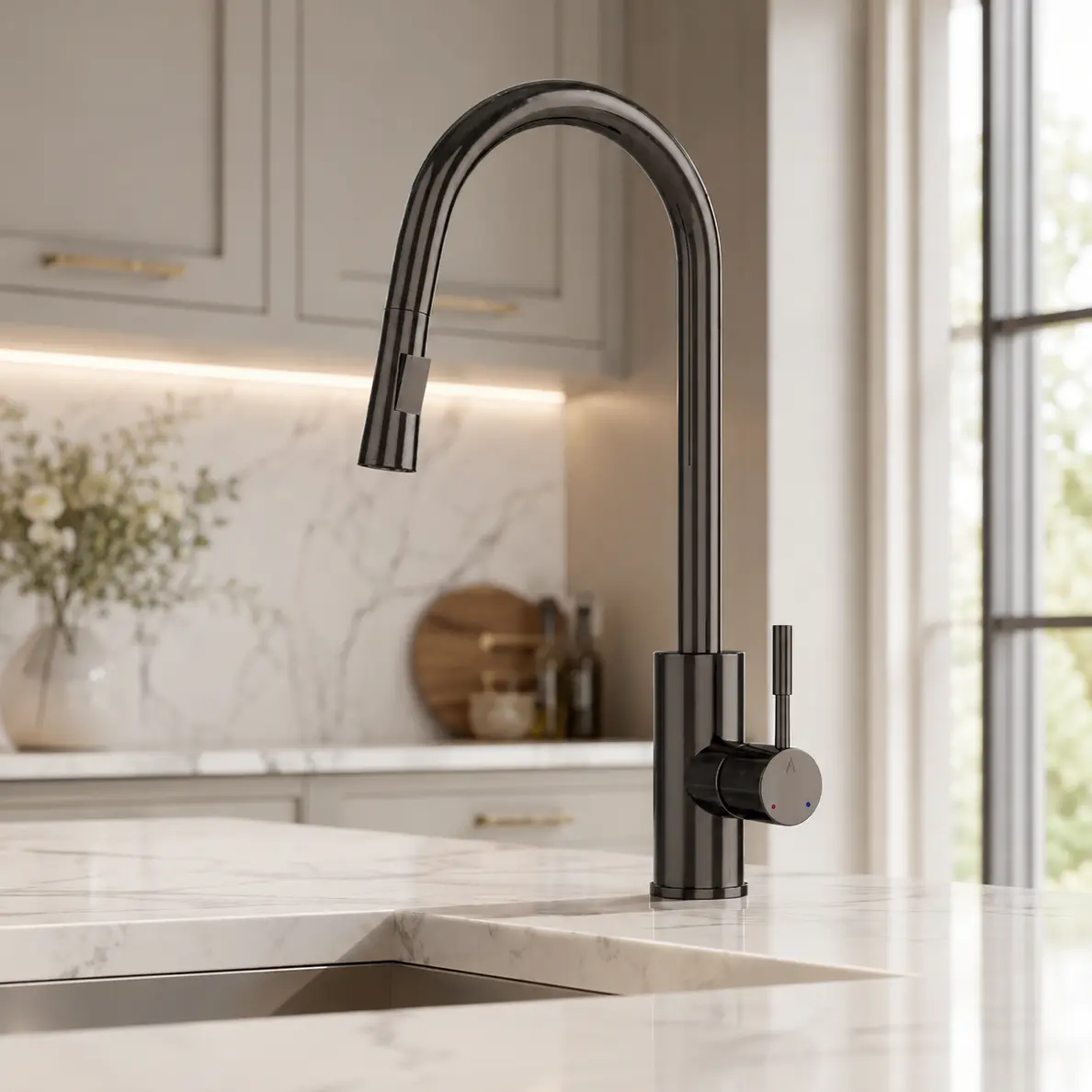 Artize FLO2 Black Chrome Single Lever Pulldown Sink Mixer with spray