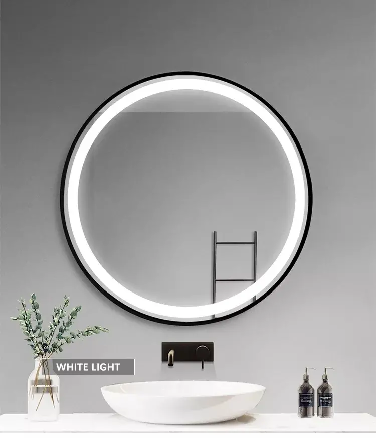 Enzo Matt Black Framed LED round mirror EMB-500