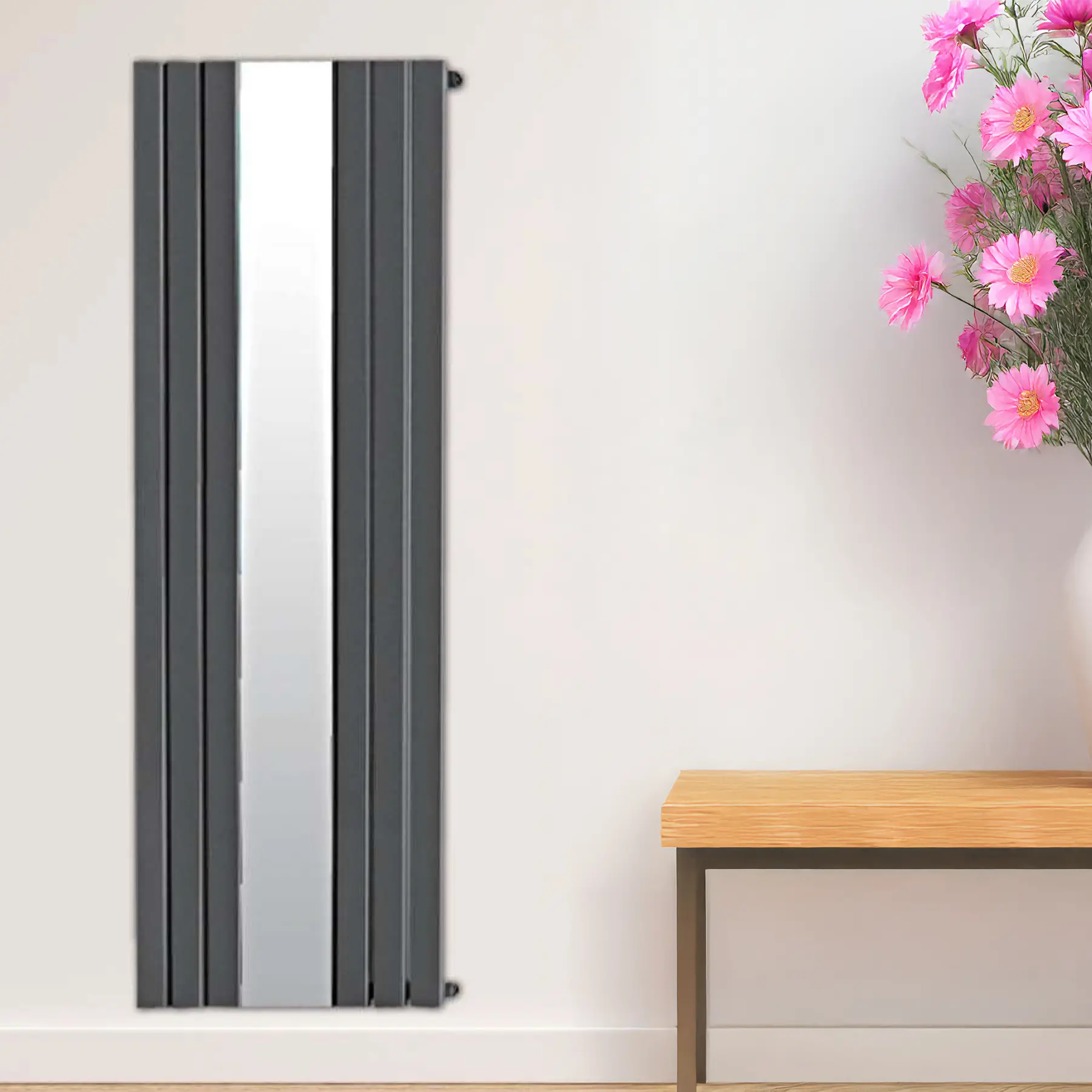 Anthracite Madrid Double Designer Vertical With Mirror Column Radiator 618mm x 1800mm