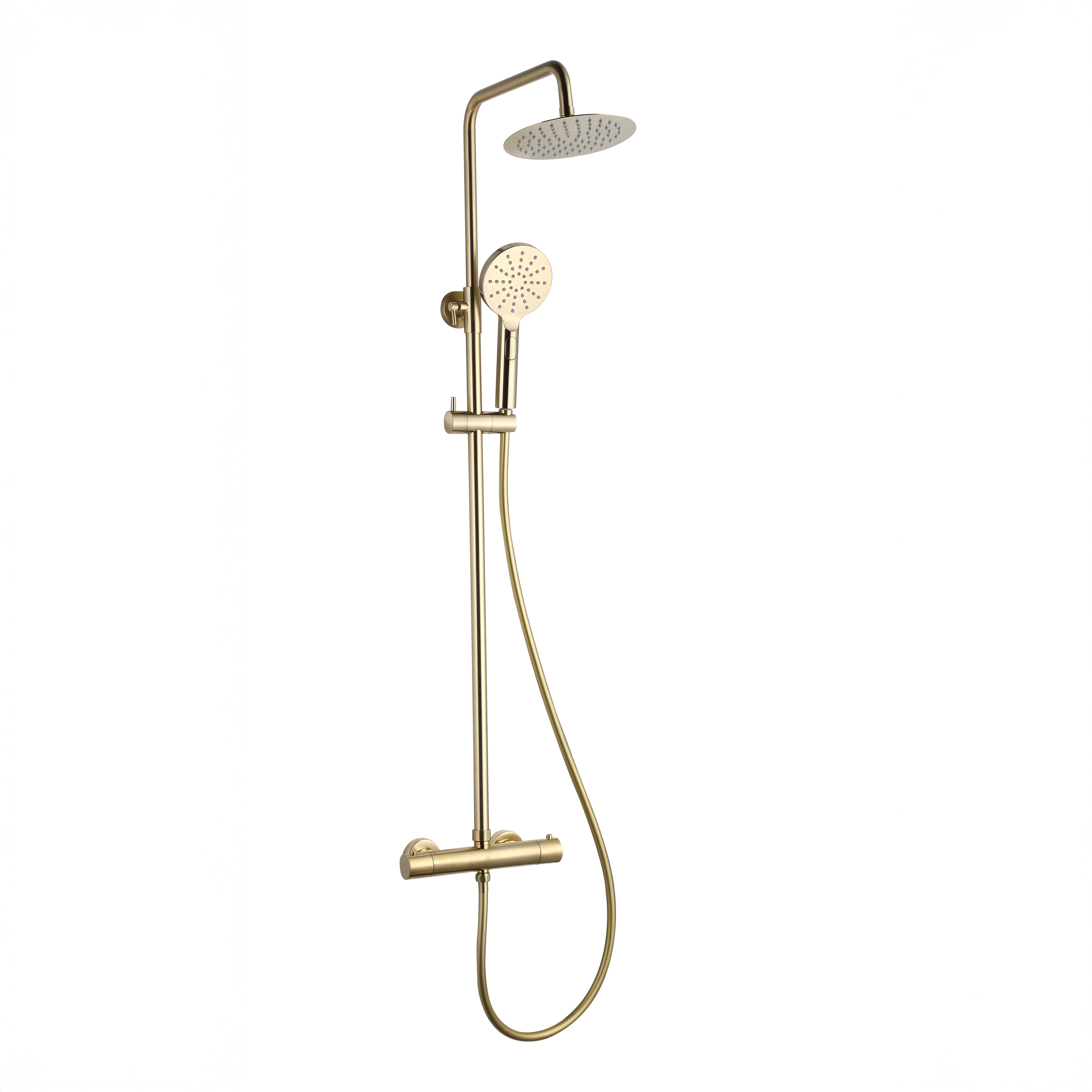 Voss 2 Outlets Thermostatic Shower Mixer With Rigid Riser Kit Brushed Gold