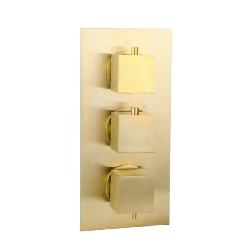 Messina Thermostatic Concealed Shower Mixer Three Outlet Square Brushed Gold