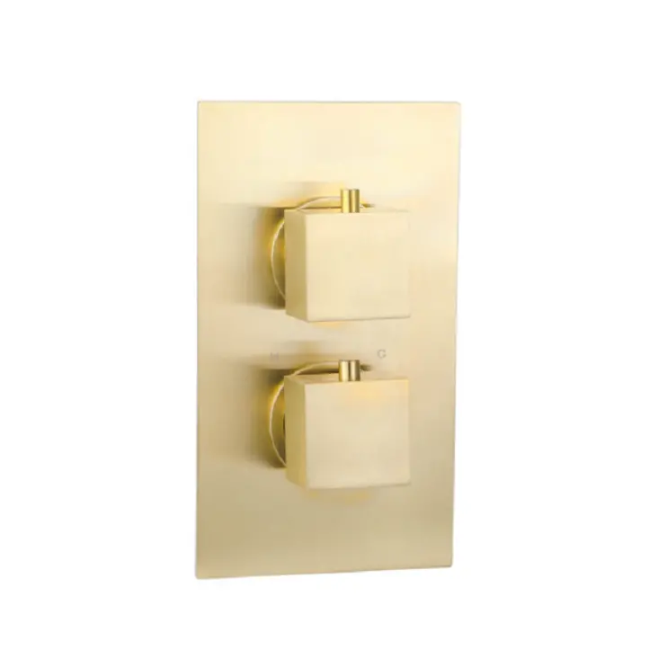 Messina Thermostatic Concealed Shower Mixer Two Outlet 2 Square Knobs Brushed Gold