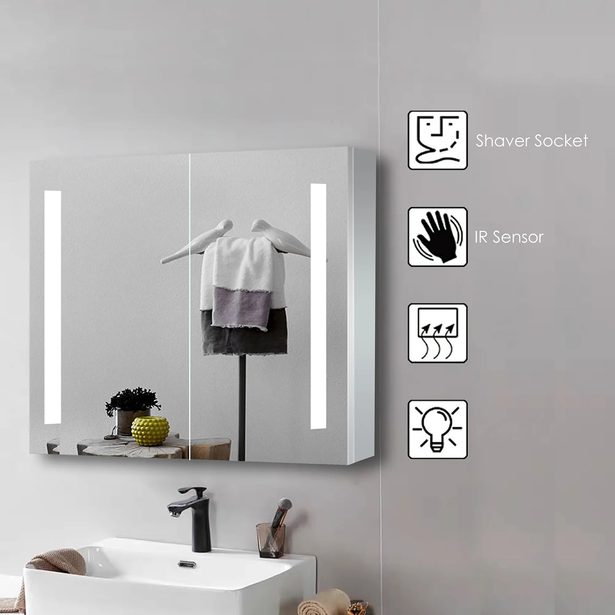 Glare Led Mirror Cabinet Double door with Bluetooth Speaker 800
