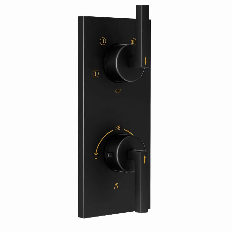 Artize Black Matt Linea Thermostatic shower valve with 4-way outlets